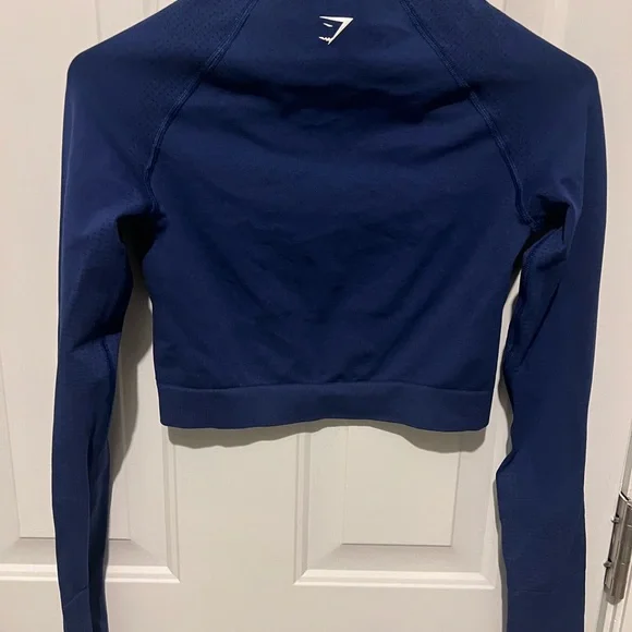 Gymshark Vital Seamless 2.0 High Neck Midi Crop Top in stellar blue marl - Picture 5 of 6